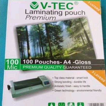 

Plastik Laminasi Panas V-TEC vtec Laminating Pouch Premium A4 Glossy VT 310 isi 100 lembar