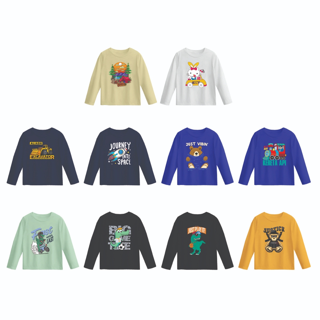 Kaos Anak Lengan Panjang / Baju Distro Anak Laki laki & Perempuan Cotton Combed 24s Unisex Karakter 