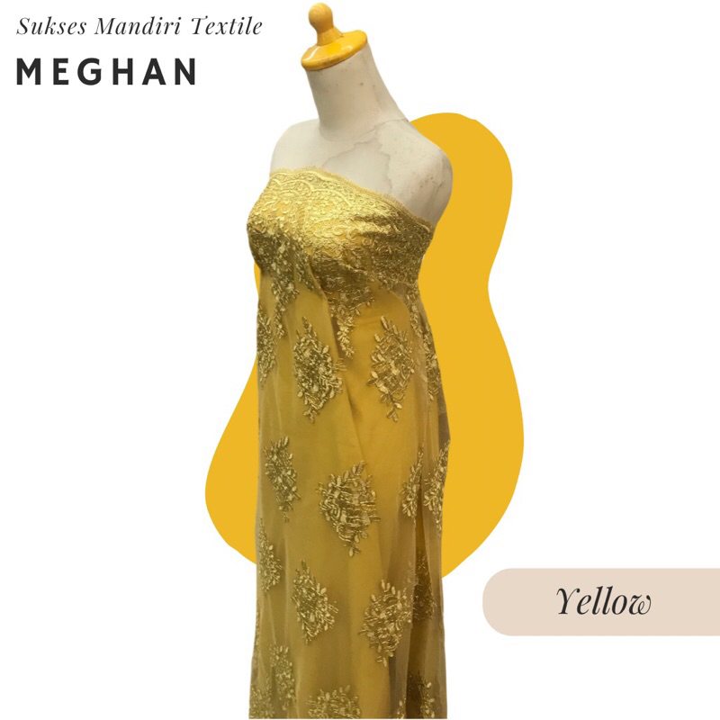 [MEGHAN] Kain Tulle Tile Brokat Mewah Warna Kuning,Yellow | Harga ½ meter = 50 cm (Bahan Dress Bride