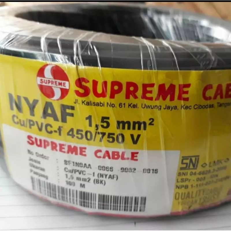 Kabel NYAF 1.5 mm2 Supreme Serabut NYAF 1.5mm2 1.5 mm 1 roll 100meter SUPREME Merah Hitam Biru Kunin