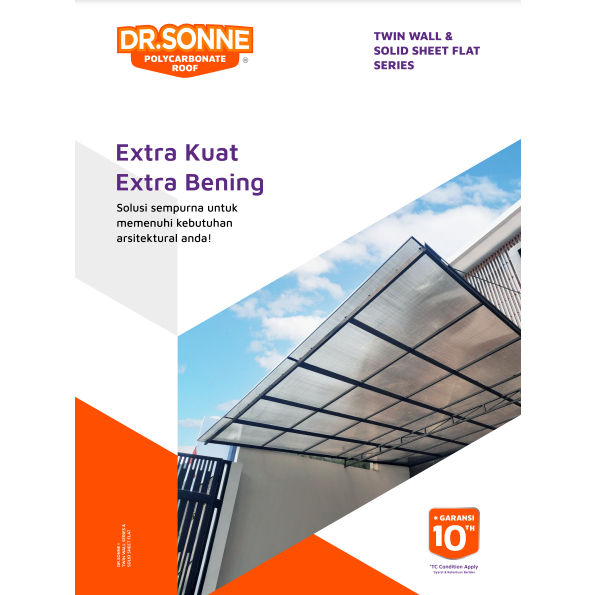 Solid Sheet Flat DR.SONNE® atap Polycarbonate Premium sebening kaca | surabaya