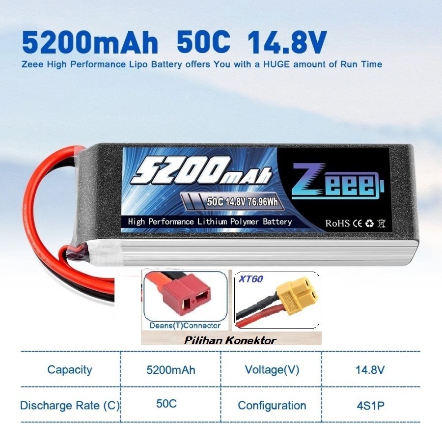 Zeee 5200mah 4s 14.8v 50c Lipo Battery Softcase