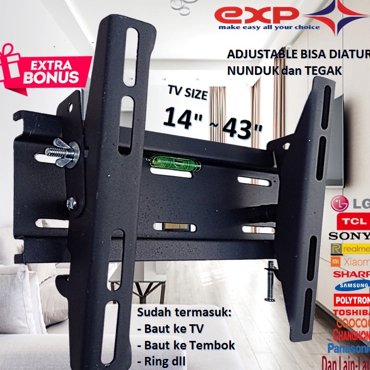 Paling popular GARANSI COCOK Bracket TV 14 sd 43 Universal 43 42 4 32 24 21 17 14 inchi Bisa nunduk 