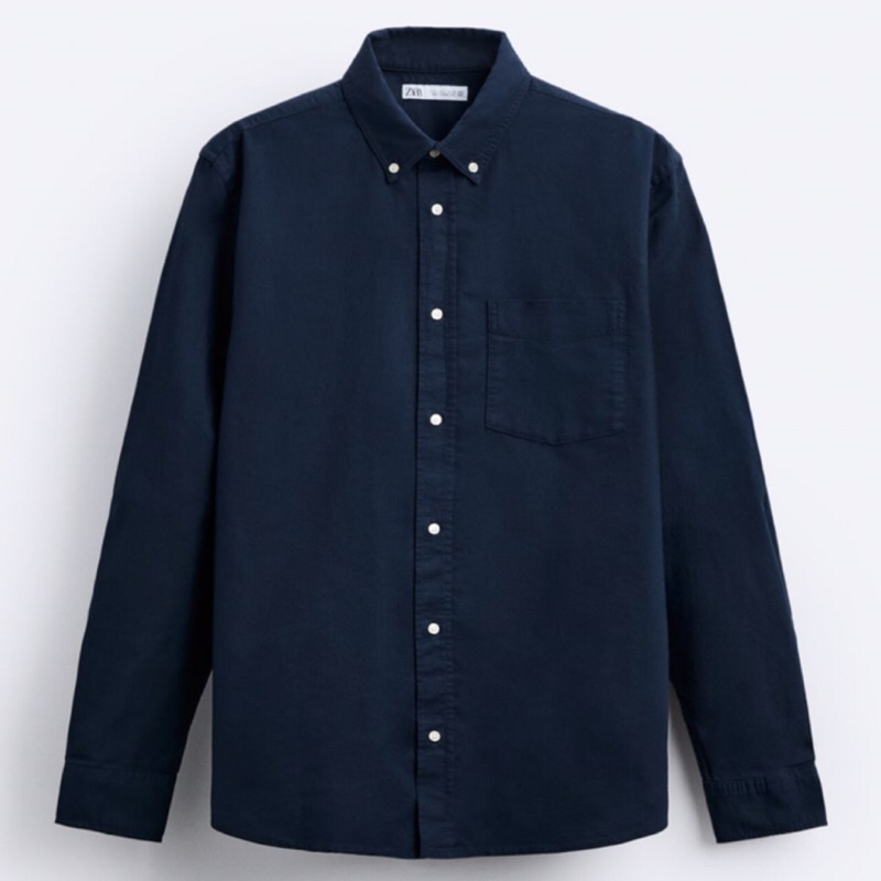 ZARA Men Oxford Shirt Kemeja Pria Lengan Panjang Navy
