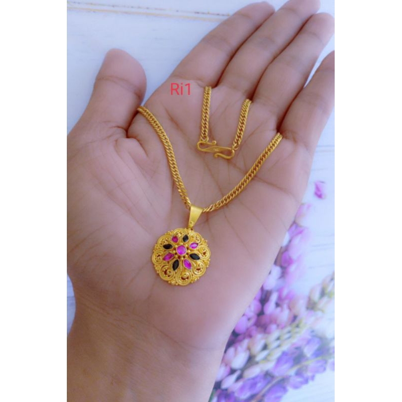Kalung tembaga liontin bulat lapis emas