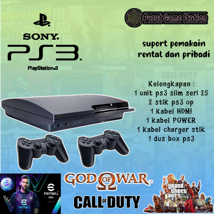 PS3 Slim Playstation 3 Slim Seri 25 Hardisk 500GB Full Game + 2 Stik Wireless