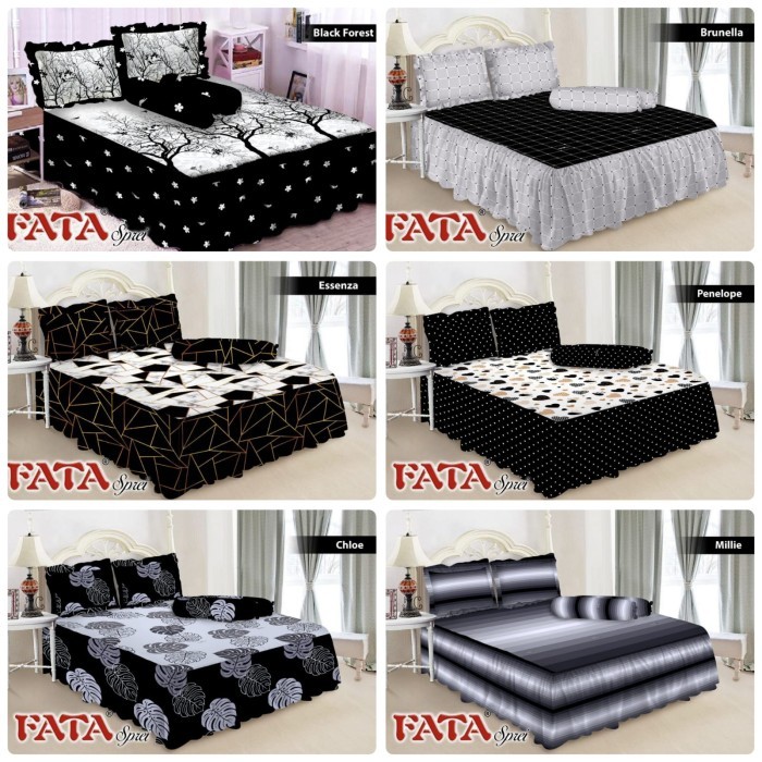 FATA Sprei Rumbai 160X200 Queen 2 Sarung Bantal Guling Motif Minimalis Karakter