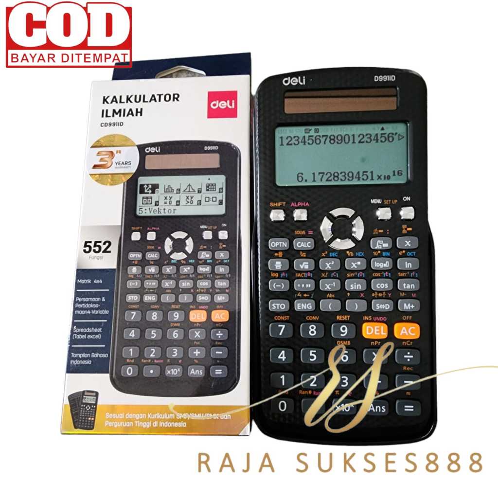

Deli Scientific Calculator / Kalkulator Ilmiah / Kalkulator 552 Fungsi Kurikulum Indonesia CD991ID DELI 991 ID