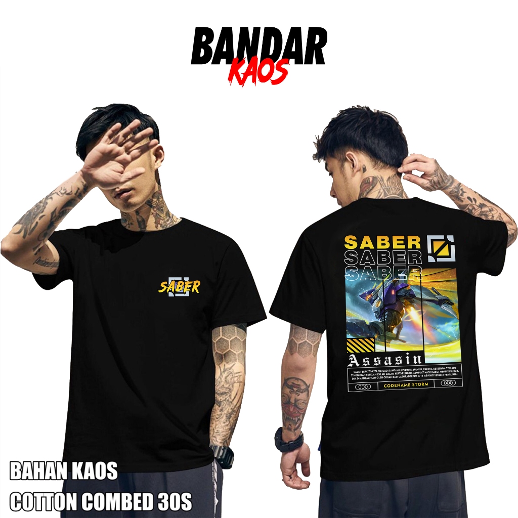 BANDAR KAOS MOBILE LEGEND SABER CODENAME STORM - KAOS SABER LEGEND ASSASIN - KAOS ML VIRAL - T-SHIRT