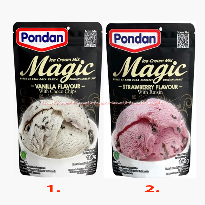 

Pondan Magic Ice Cream 160gr Vanilla Flavour With Choco Chip Stroberi Kismis