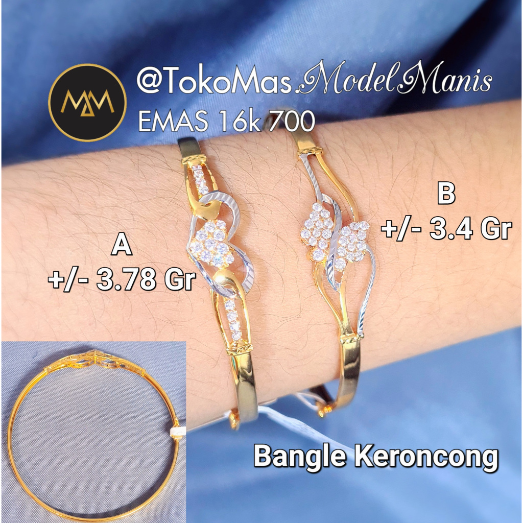 Gelang Keroncong Bangle Motif Kupu - Love Emas Kuning 700 kadar 16k