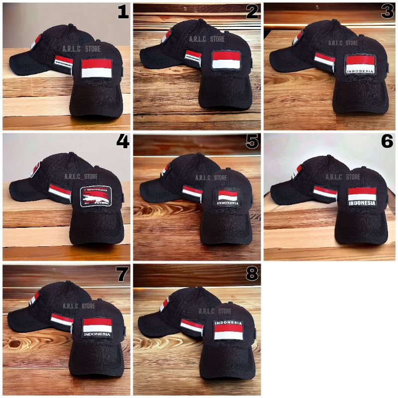 topi bdu tactical hitam bendera merah putih indonesia baseball caps velcro plus 3 patch rubber