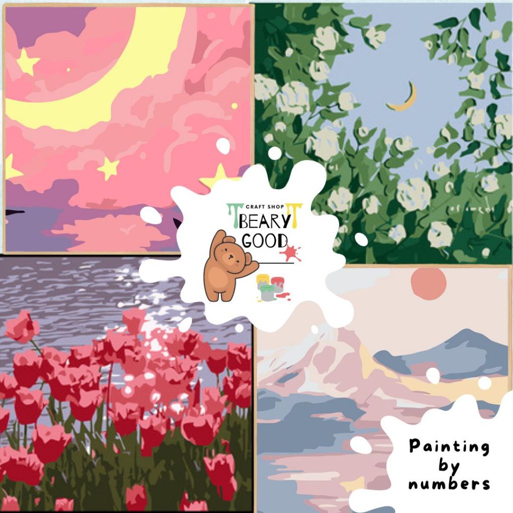 

[BearyGood] Pemandangan Canvas Painting By Number / Painting kit anak/ Paint by number/ Set Melukis