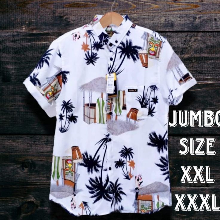 SALE Kemeja Hawai Pria Jumbo  Kemeja Motif Pantai Abstrak Kasual Lengan Pendek Big Size XXL XXXL HOT