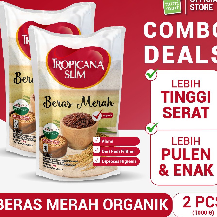 

V44859 Twin Pack Tropicana Slim Beras Merah Organik 1 kg Beras Merah Pulen Tinggi Serat