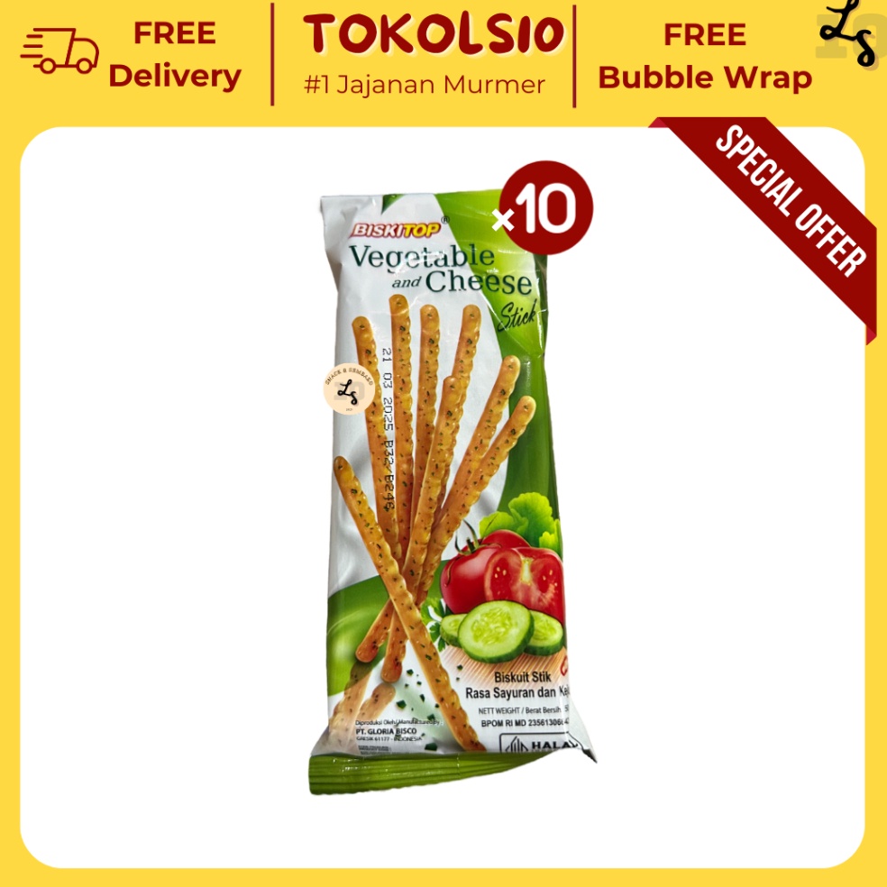 

FREE ONGKIR 1 PCS LEBIH HEMAT Biskitop Vegetable and Cheese Stick 5gr