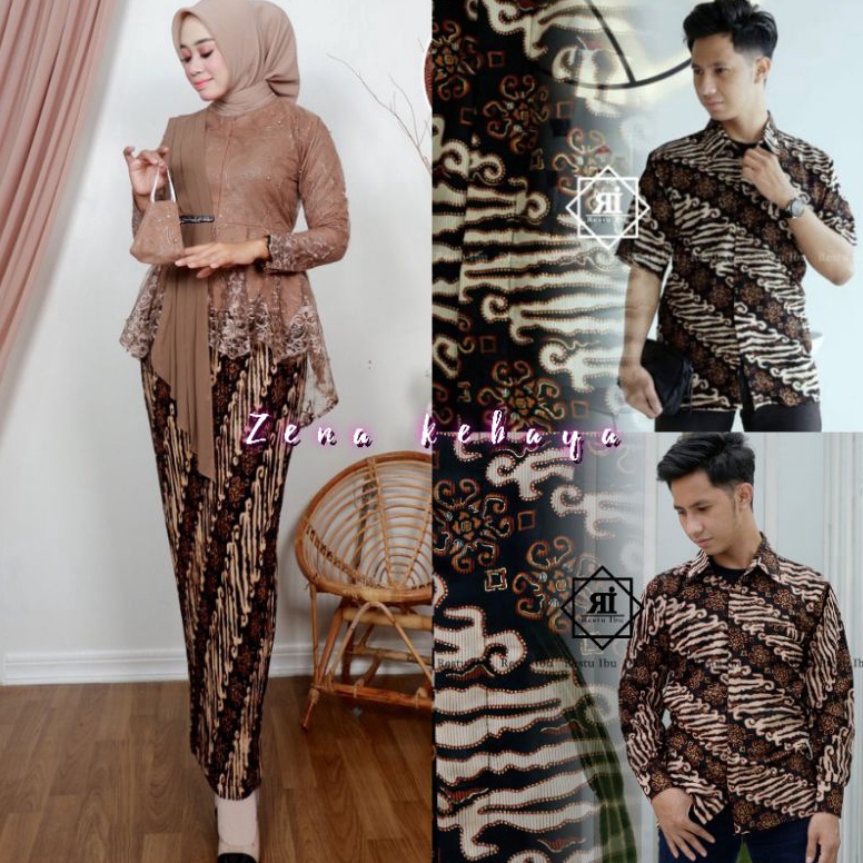 ORIGINAL Couple Pasangan Kebaya Aurora Selendang Kemeja Batik Couple Lamaran Baju Kebaya Couple Kond