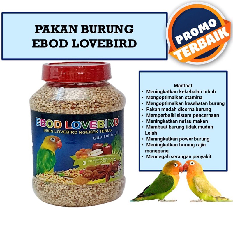 Makanan Burung Pakan Burung Lovebird Ebod Lovebird kemasan Toples