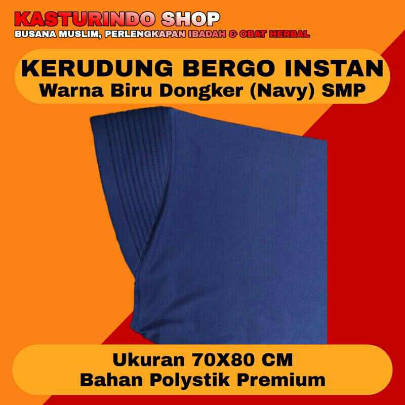 Kerudung Bergo Instan Warna Biru Dongker Navy Bahan Polyster Jilbab Bergo Instan