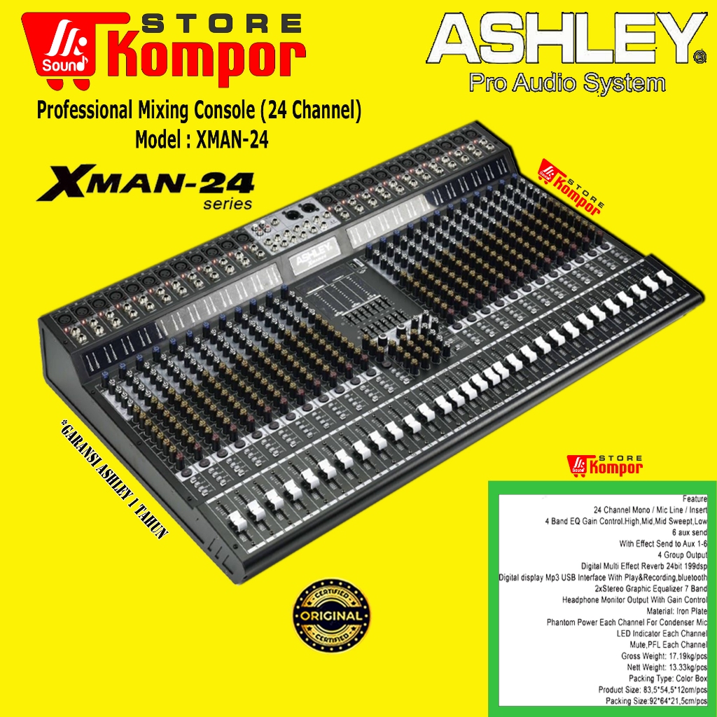 MIXER AUDIO ASHLEY XMAN 24 XMAN24 24CH USB BLUETOOTH SOUNDCARD