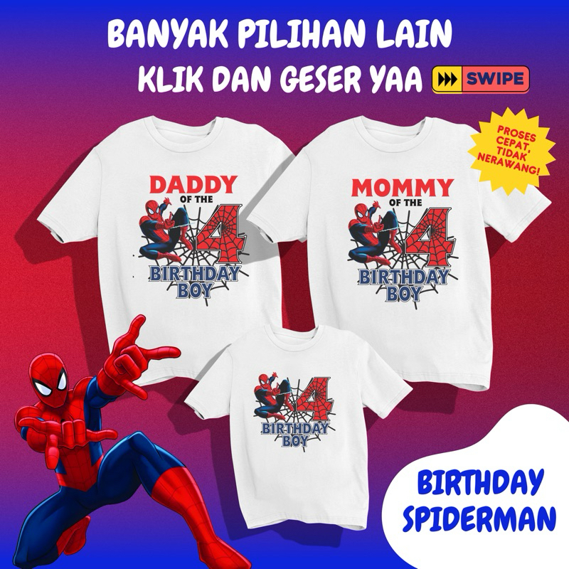 Atasan Kaos Anak Acara Ulang Tahun Ultah Spiderman