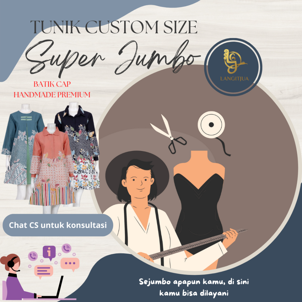 BATIK CAP HANDMADE PREMIUM CUSTOM SIZE|  LANGITJUA TUNIK BATIK  BIG SIZE | SUPER JUMBO LD 125 LD 130