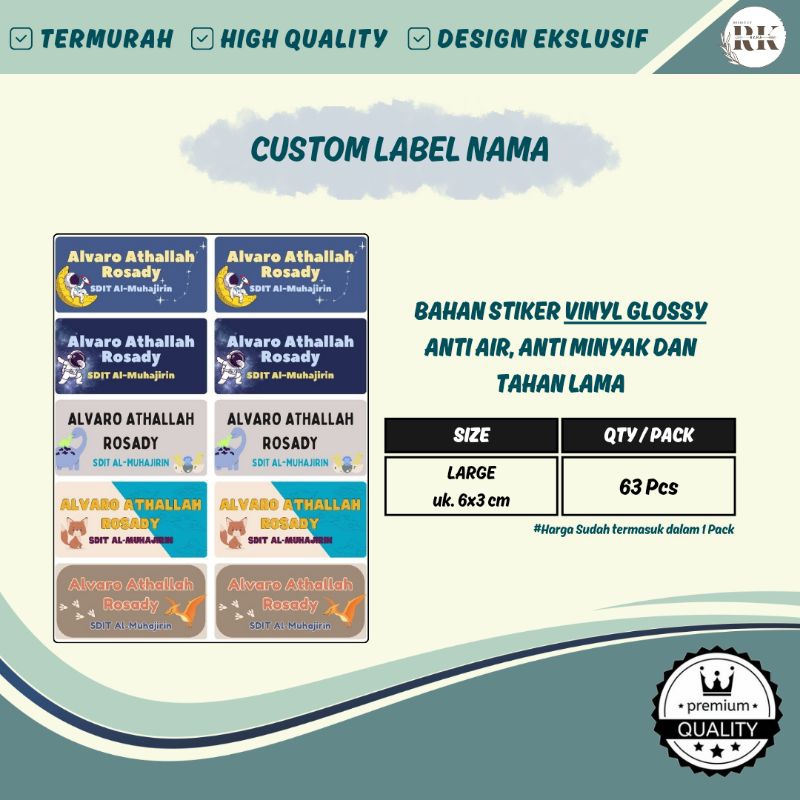 

STIKER CUSTOM LABEL NAMA | VINYL GLOSSY | LARGE | LABEL BUKU PAKET