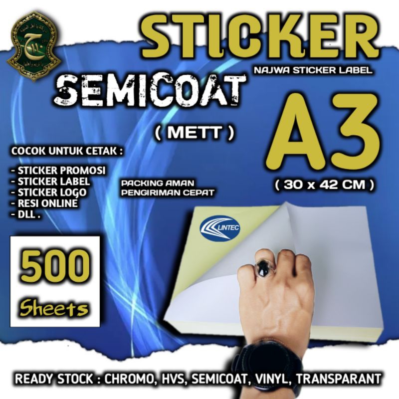 

STICKER SEMICOAT A3 UKURAN ( 30 X 42 CM ) ISI 500 LEMBAR TERMURAH