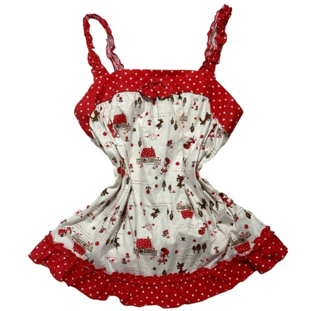 Ribbon Red Hood Character Grandma Wolf Camisole| Tube Ruffle Rampel Polka polkadot squareneck leher 