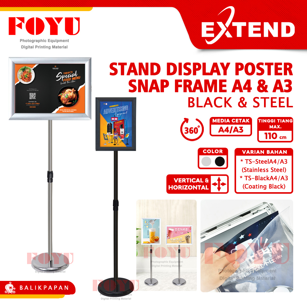 

Stand Display Banner Poster Snap Frame Coating Steel Black A3 A4 Sign Board Single Side Outdoor Indoor Tripod Standing Kaki Papan Tegak Satu Sisi Extend