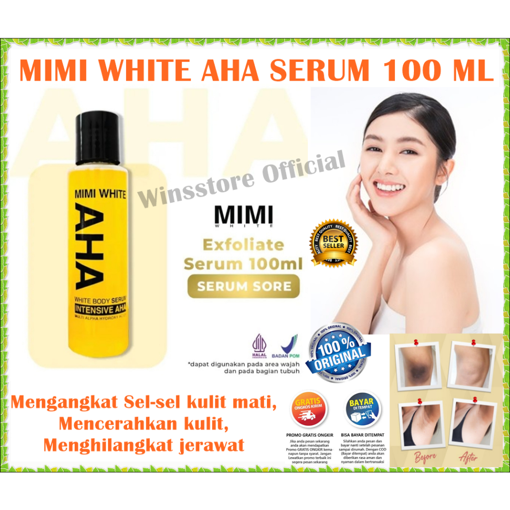 Mimi White AHA body serum 100ml whitening brightening booster pemutih tubuh 100 ml aha brightening b