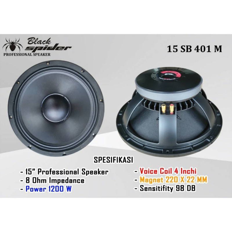 Speaker Blackspider BS 15 401M Black Spider 15 inch Voice coil 4 inch 15 Bs 401/15 inch Speaker Blac