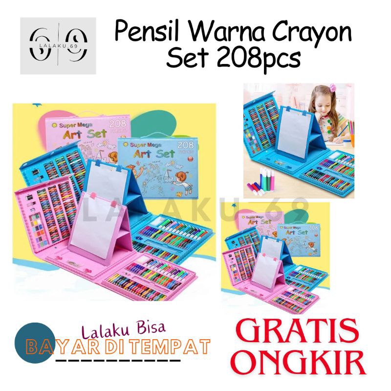 

LALAKU Pensil Warna Crayon Set 208 Pcs Alat Menggambar Mewarnai Anak