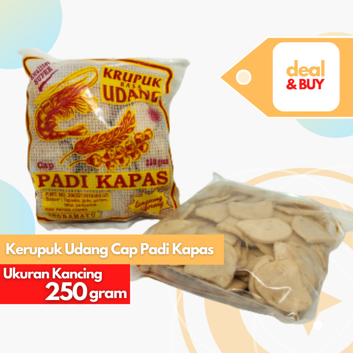 

Kerupuk Udang Kancing (Ukuran Kecil) Cap Padi Kapas 250gr