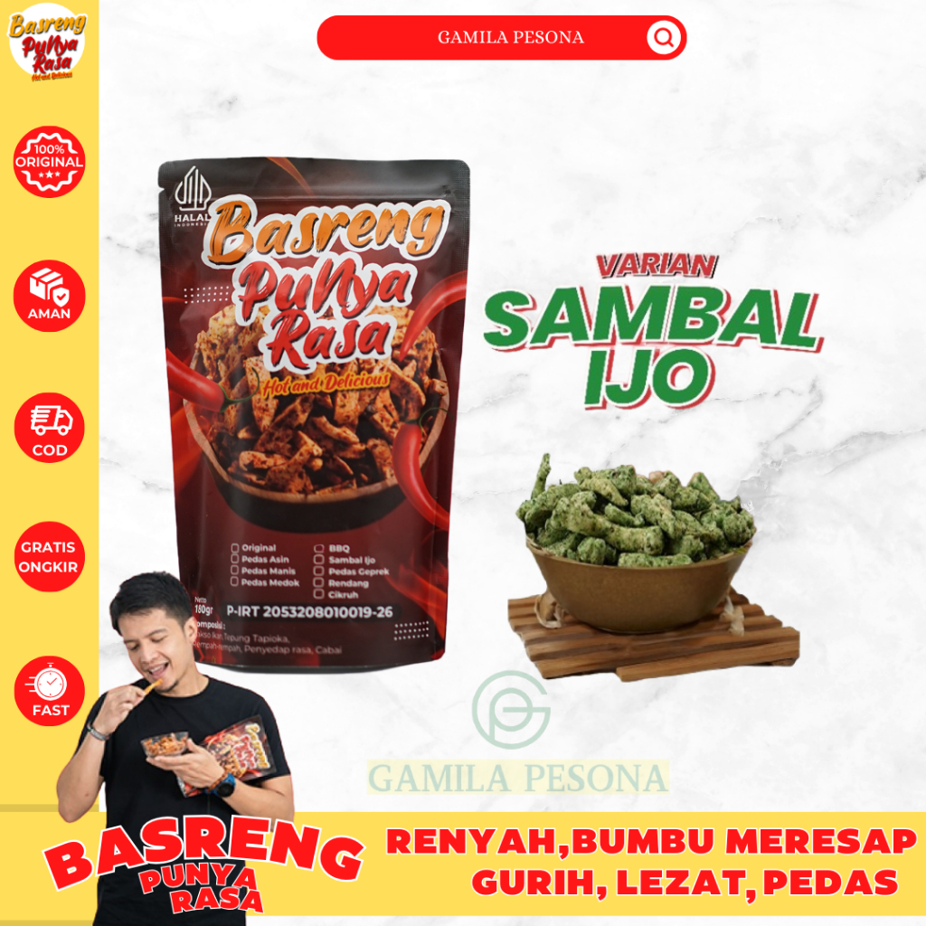 

Basreng Punya Rasa Sambal Ijo baso goreng pedas Sambal Ijo Pilihan Dimas seto