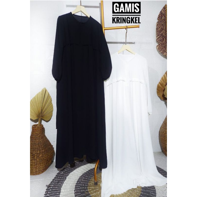 Gamis crinkle Ld 110 gamis hitam putih
