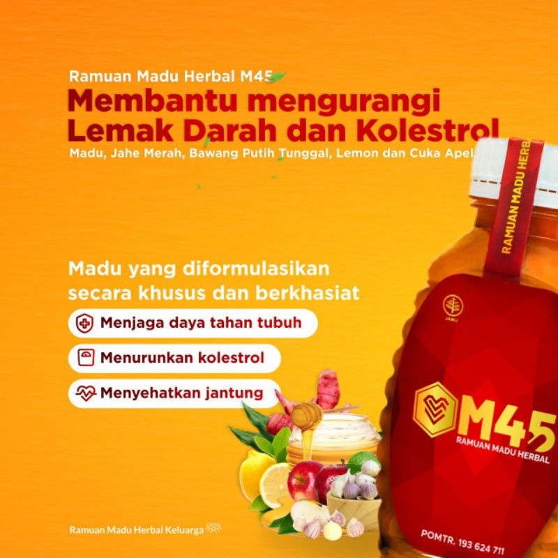 Madu M45 Untuk Jantung Kolesterol Darah Tinggi Asam Urat Lemah Darah Hipertensi Madu M45