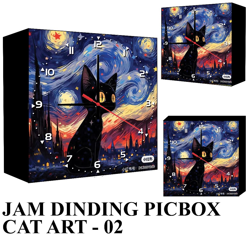 JAM DINDING BINGKAI POSTER JUMBO CAT ART /  WALLCLOCK POSTER JUMBO / JAM DINDING UNIK / JAM DINDING 
