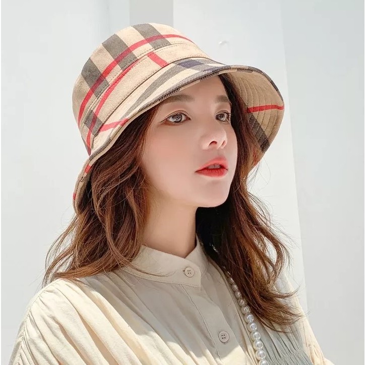 Topi bucket gaya korea motif KOTAK ORIGINIL IMPORT Kekinian ZH69