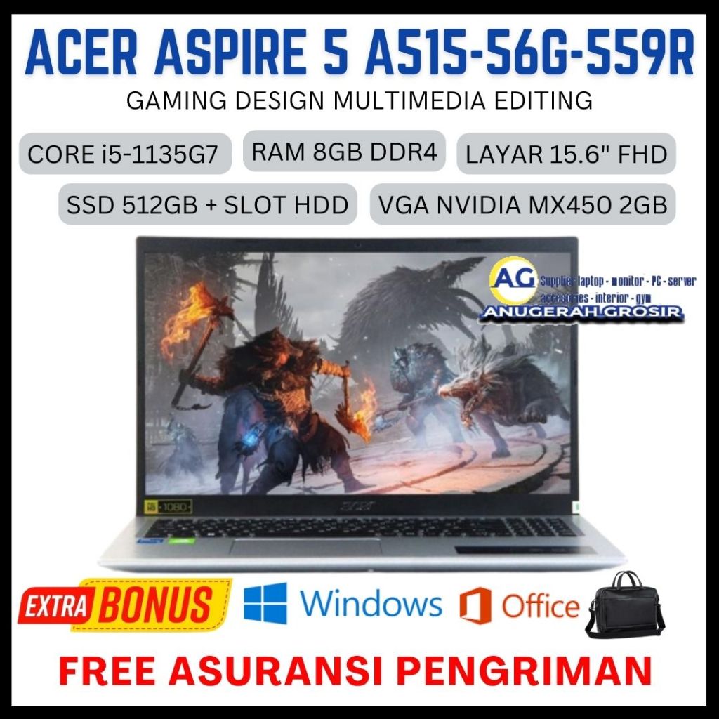 FLASH SALE Laptop Acer a515-56g-559r core i5-1135g7 ram 8gb ssd 512gb nvidia mx450 15,6" fhd