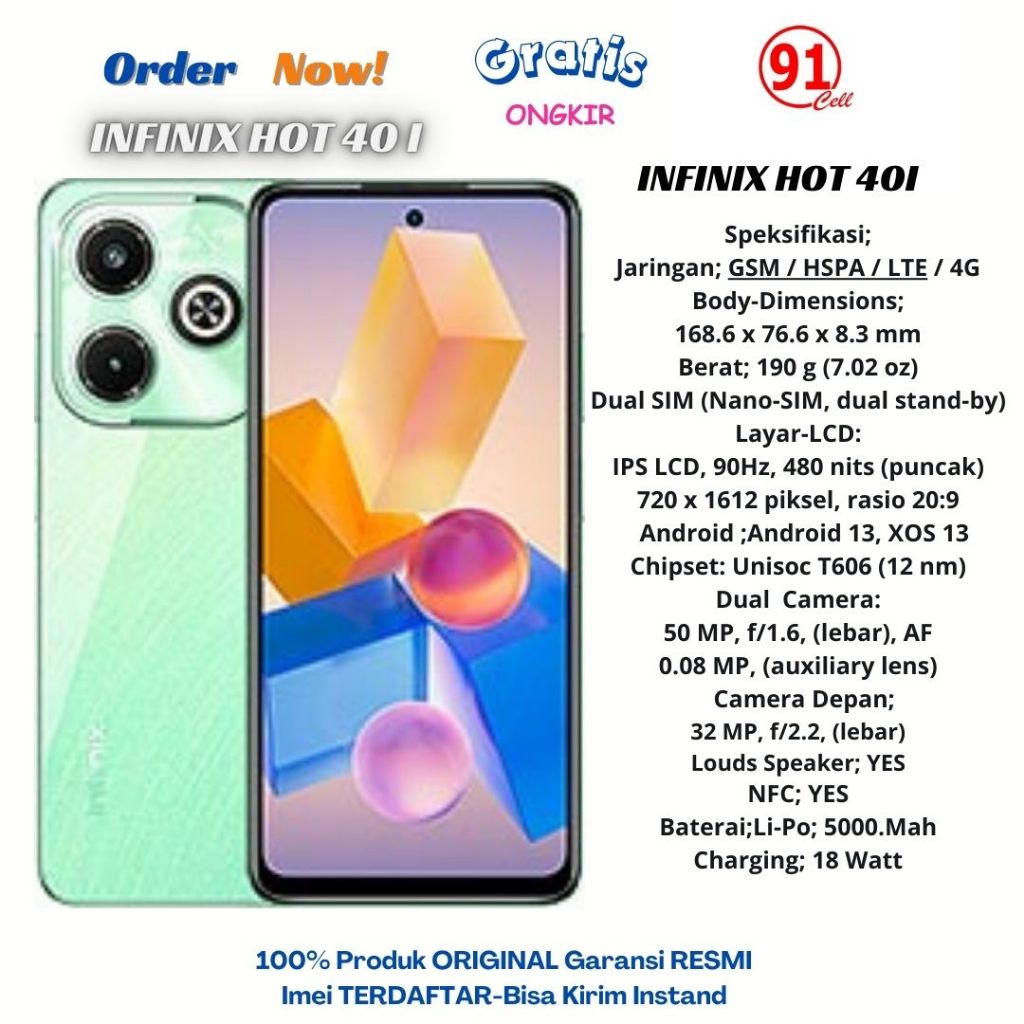 Infinix Hot 40i/50i Ram8+8/256gb Garansi Resmi 1Tahun