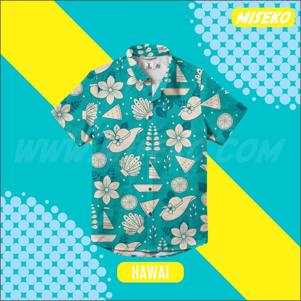 Kemeja Full Print HAWAI Kemeja Motif Wanita Pria Printing Vintage Casual Hawaiian Shirt - HAWAI