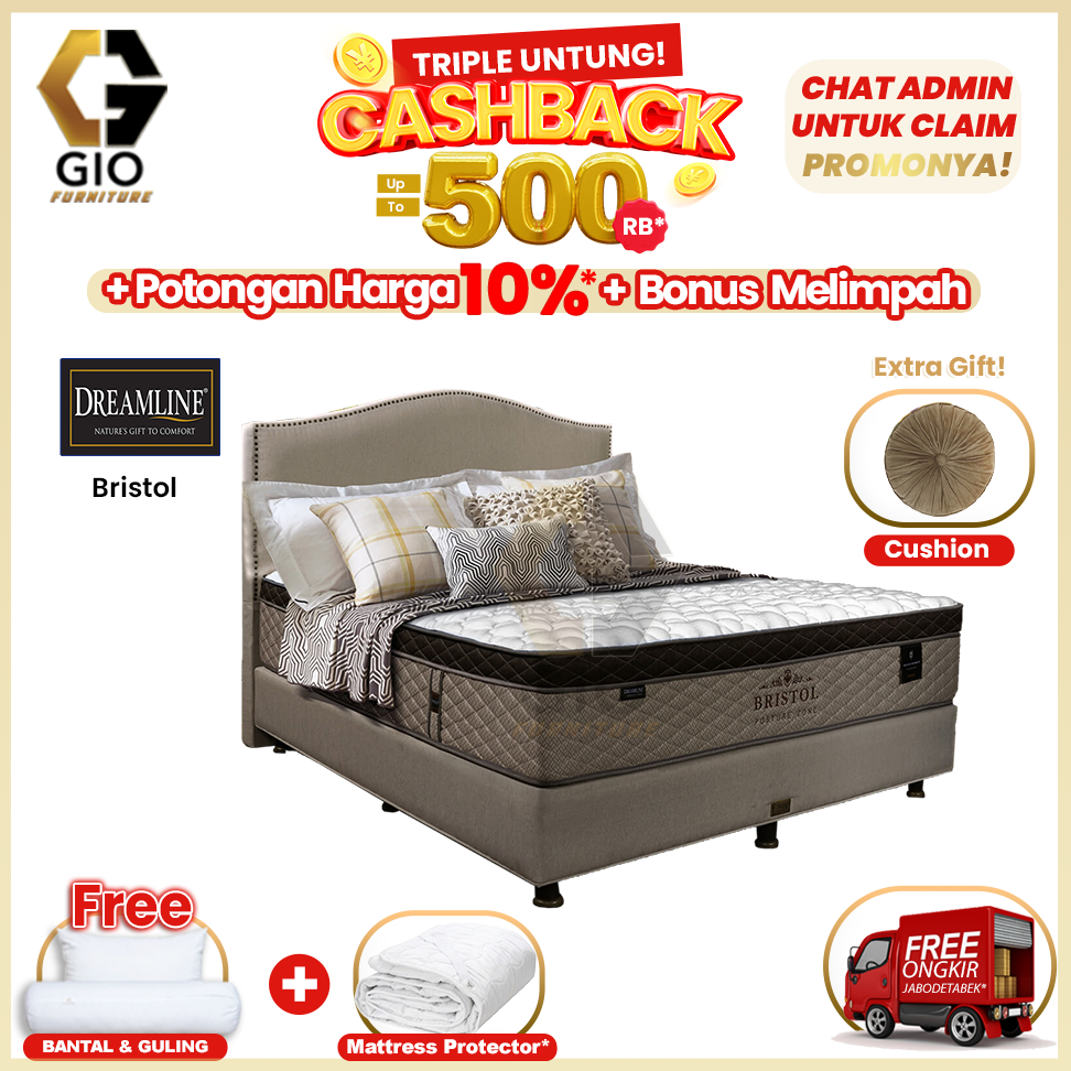 Kasur Dreamline Bristol / Dreamline Springbed Bristol (Full Set Mattress + Divan + Headboard + Bonus