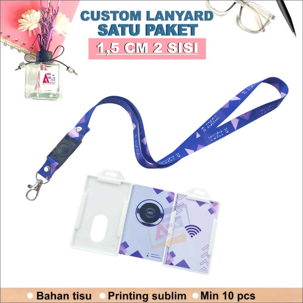 

Sepaket Tali Lanyard Id Card custom/sepaket 1,5cm 2sisi/cetak tali lanyard custom printing sublim satu set/gantungan custom/kalung custom