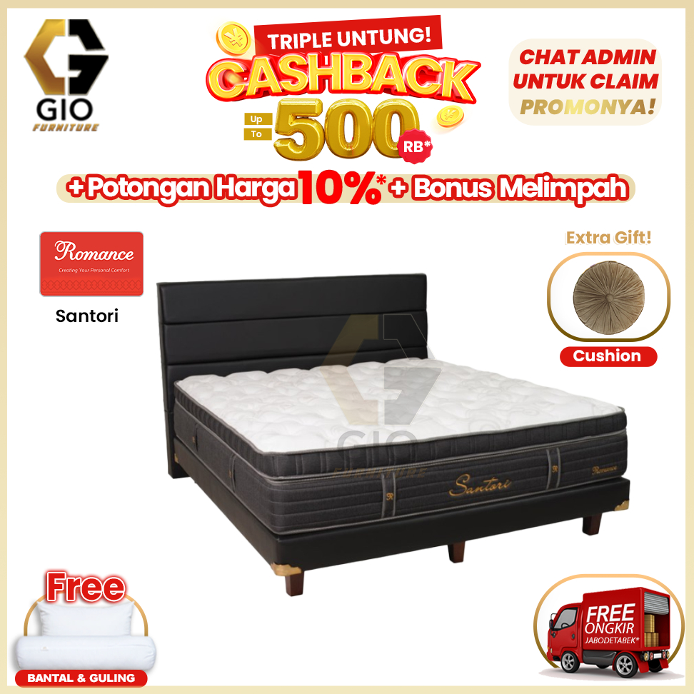 Romance Mattras Santori / Romance Springbed  Santori (Full Set Mattress + Divan + Headboard + Bonus 