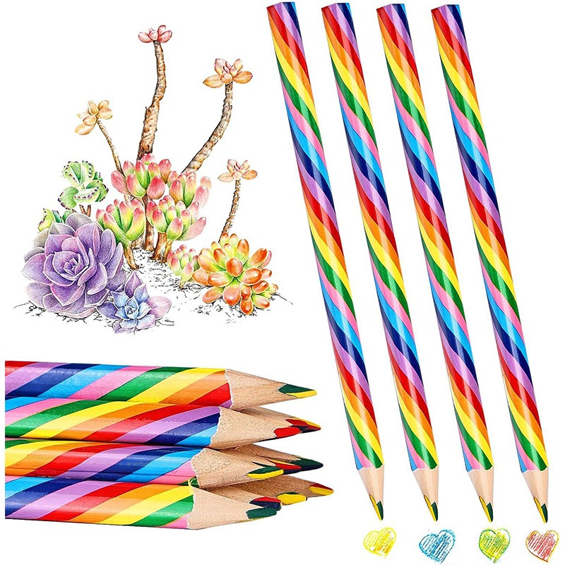 

✨EG 4 Dalam 1 Pensil Pelangi Kayu Empat Warna Pensil Berwarna Inti yang Sama Pensil Pensil Pelangi Batang Tebal-Eghrerr