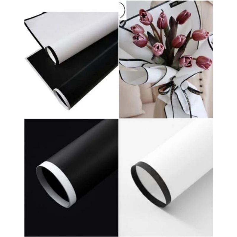 

Cellophane Monocrom Flower Wrapping paper line color black white kertas buket list putih hitam free packing