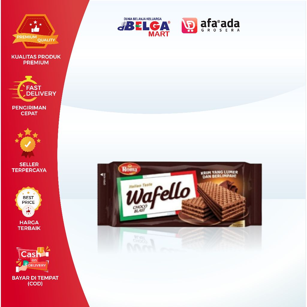 

ROMA WAFELLO Wafer Krim 117gram | Harga untuk 3 pcs | Choch Blast, Butter Caramel, Coconut Creme