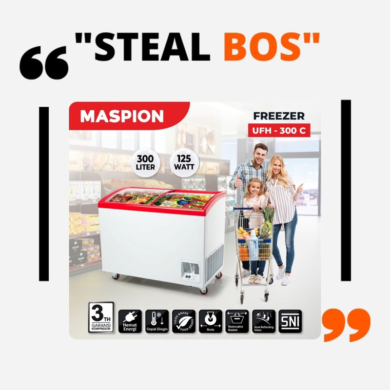 MASPION chest freezer UFH 300 C sliding door freezer 300 liter sliding