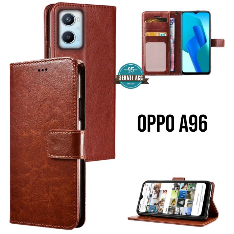 OPPO A96 casing dompet flip cover leather case kulit premium